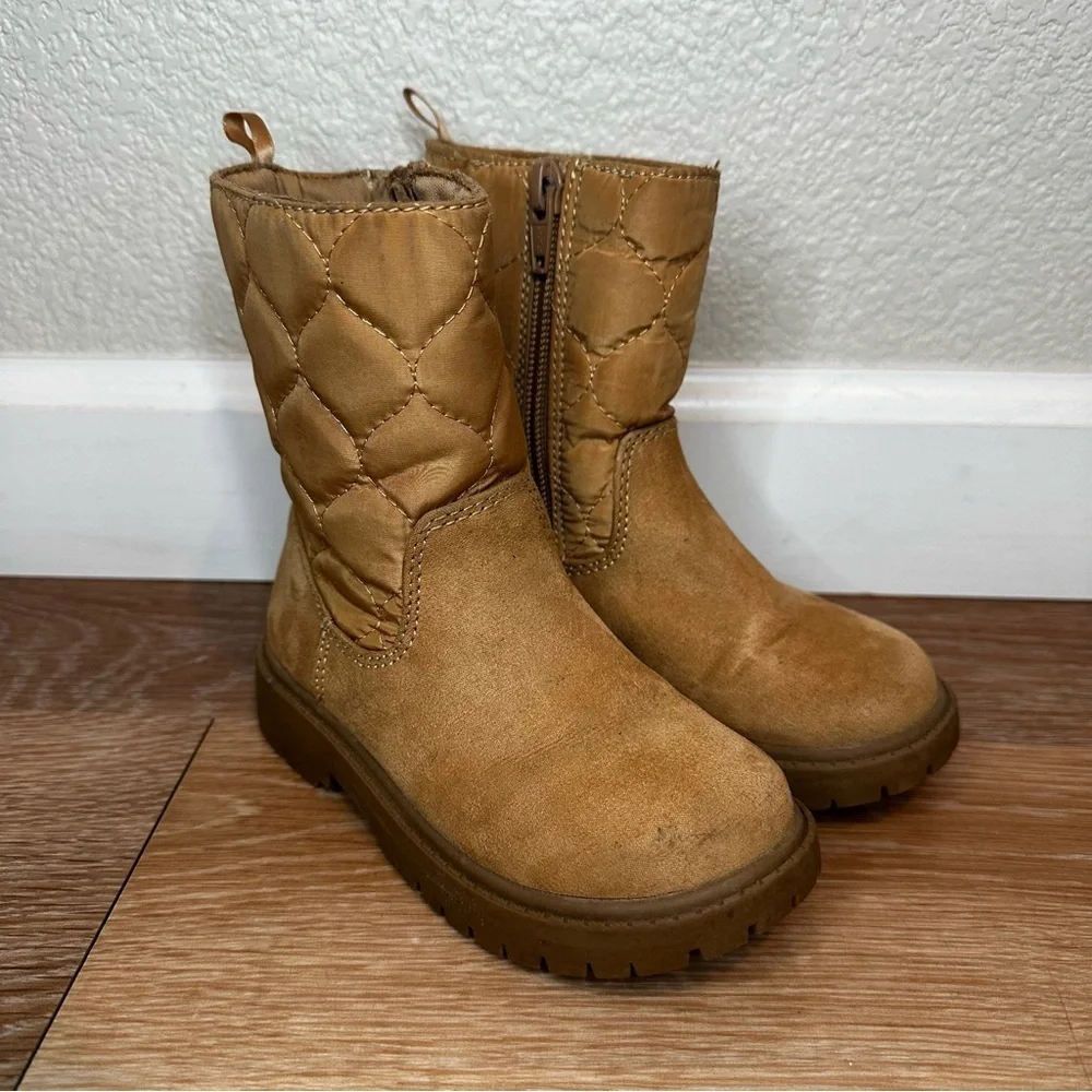 Old Navy Toddler Girls Size 8 Tan Quilted Mid Calf Boots